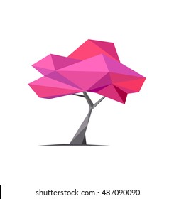 Conceptual polygonal tree. Abstract vector Illustration, low poly style. Stylized design element. Background design for poster, flyer, cover, brochure. Logo design. Sakura, spring concept pink tree
