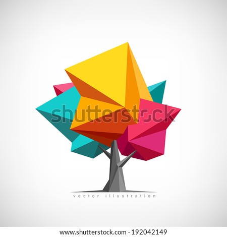 Conceptual polygonal tree. Abstract vector Illustration, low poly style. Stylized design element. Background design for poster, flyer, cover, brochure. Logo design.