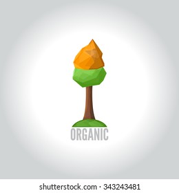 Conceptual polygonal tree logo. Abstract vector Illustration, low polygon style. Template for banner, exotic travel destinations, poster, print, cover. Eco Tech. 