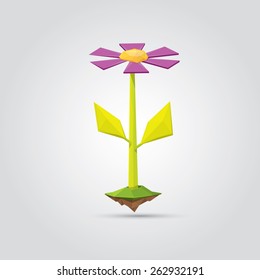 Conceptual polygonal violet spring flowers. Abstract vector Illustration, low poly style. Stylized design element. Background design for banner, poster, flyer, cover, brochure. Logo design.