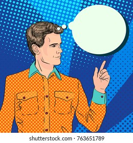conceptual pop art style illustration with young man in orange shirt thinking something