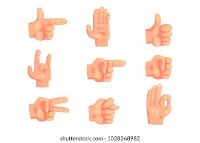 Conceptual Popular Hand Gestures Set Of Realistic Isolated Icons With Human Palm Signaling