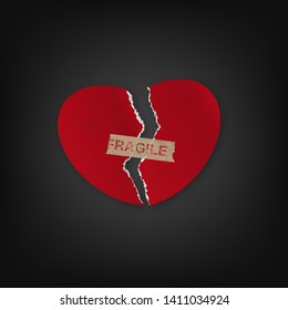 Conceptual poster 'Broken heart'. Vector illustration of ripped paper heart with adhesive tape. Fully editable EPS10 file for a posters, cards design and your other projects.