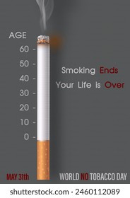 Conceptual poster campaign of life with smoking and wording of world no tobacco day on paper pattern and dark gray background.