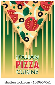 Conceptual poster design. Italian pizza. Slice with chees. Semiflat trendy style. Vector illustration