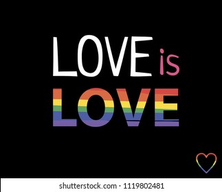 Conceptual poster with LGBT rainbow text on black  black background. Vector typographic illustration for gay community