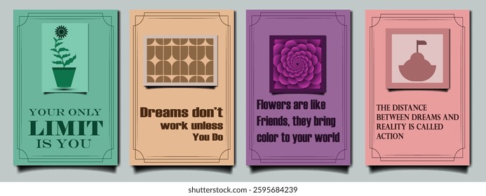Conceptual poster with motivational quotes and simple  border frame, vector art illustration