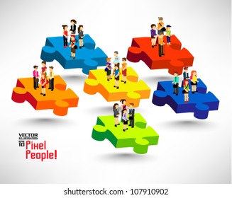 conceptual puzzle with a lot of people icon vector design