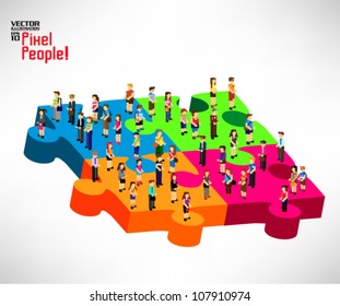 conceptual puzzle with a lot of people icon vector design