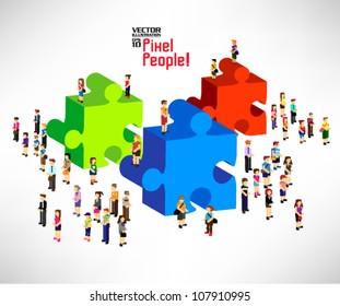 conceptual puzzle with a lot of people icon vector design