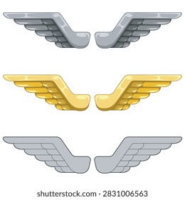 Conceptual render of metallic angel wings with chrome finish, shiny feathers, and stylized design ideal for digital creative projects.