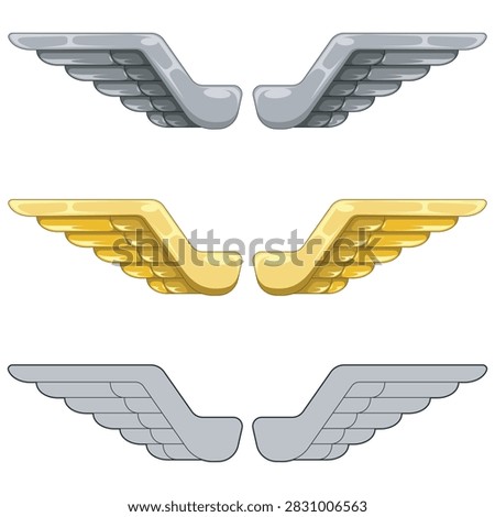 Conceptual render of metallic angel wings with chrome finish, shiny feathers, and stylized design ideal for digital creative projects.