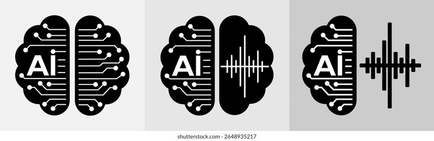 Representação conceitual da IA e integração do cérebro com as variações das ondas sonoras para a inovação do processamento de áudio na tecnologia