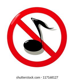 Conceptual road sign with a no sound/music symbol over white background.