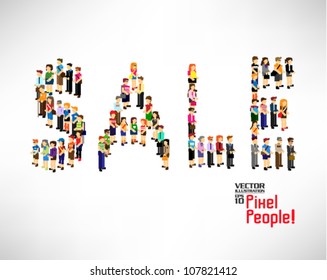 conceptual sale symbol formed by a large group of person vector icon design