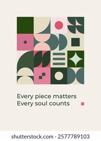 Conceptual Scandinavian Design Poster Highlighting Individual Importance with Geometric Shapes and Soft Colours