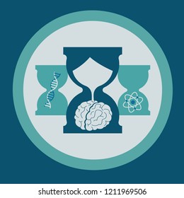 Conceptual science illustration. Humankind' science development in time. Evolution of human brains.