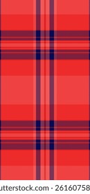 Conceptual seamless fabric plaid, hounds tooth pattern texture background. 1970s tartan vector check textile in red and blue colors palette.