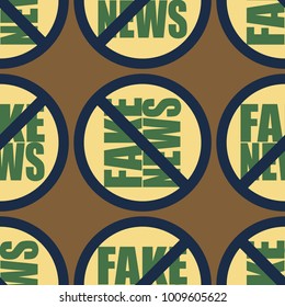 Conceptual seamless pattern with logo fake news. Global problems of humanity.