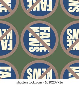 Conceptual seamless pattern with logo fake news. Global problems of humanity.