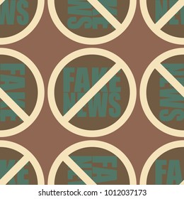 Conceptual seamless pattern with logo fake news. Global problems of humanity.