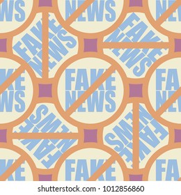 Conceptual seamless pattern with logo fake news. Global problems of humanity.