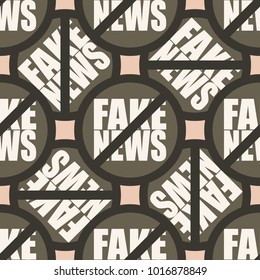 Conceptual seamless pattern with logo fake news. Global problems of humanity.