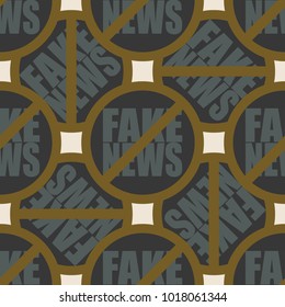 Conceptual seamless pattern with logo fake news. Global problems of humanity.