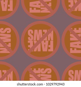 Conceptual seamless pattern with logo fake news. Global problems of humanity.