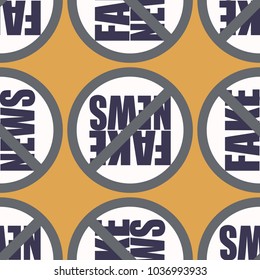 Conceptual seamless pattern with logo fake news. Global problems of humanity.