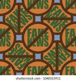 Conceptual seamless pattern with logo fake news. Global problems of humanity.