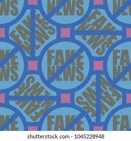 Conceptual seamless pattern with logo fake news. Global problems of humanity.