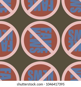 Conceptual seamless pattern with logo fake news. Global problems of humanity.