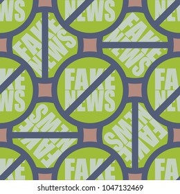 Conceptual seamless pattern with logo fake news. Global problems of humanity.