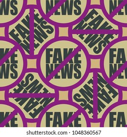 Conceptual seamless pattern with logo fake news. Global problems of humanity.