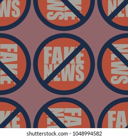 Conceptual seamless pattern with logo fake news. Global problems of humanity.