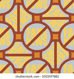 Conceptual seamless pattern with logo fake news. Global problems of humanity.