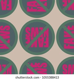 Conceptual seamless pattern with logo fake news. Global problems of humanity.