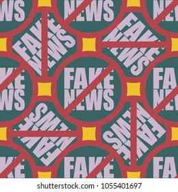 Conceptual seamless pattern with logo fake news. Global problems of humanity.