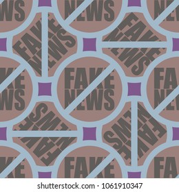 Conceptual seamless pattern with logo fake news. Global problems of humanity.