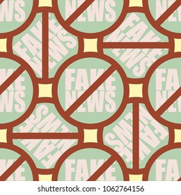 Conceptual seamless pattern with logo fake news. Global problems of humanity.
