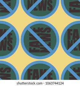Conceptual seamless pattern with logo fake news. Global problems of humanity.