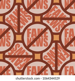Conceptual seamless pattern with logo fake news. Global problems of humanity.