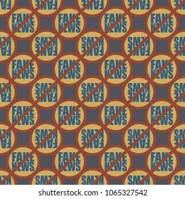 Conceptual seamless pattern with logo fake news. Global problems of humanity.