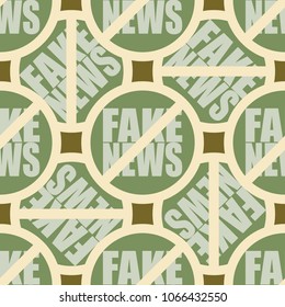 Conceptual seamless pattern with logo fake news. Global problems of humanity.