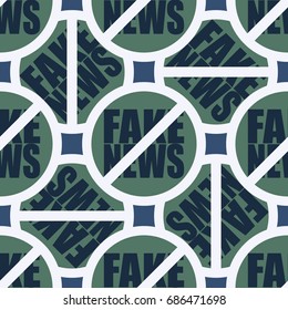 Patrón conceptual sin fisuras con el logotipo de noticias falsas. Problemas globales de humanidad.