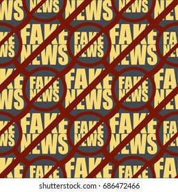 Conceptual seamless pattern with logo fake news. Global problems of humanity.