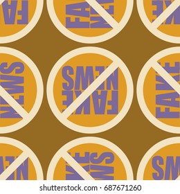 Conceptual seamless pattern with logo fake news. Global problems of humanity.