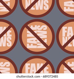 Conceptual seamless pattern with logo fake news. Global problems of humanity.