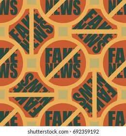 Conceptual seamless pattern with logo fake news. Global problems of humanity.